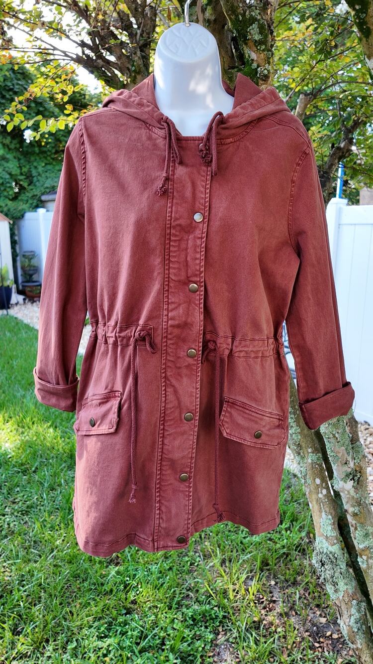 Lucky Brand Hooded Utility Jacket Rust Drawstring Anorak Coat Size S